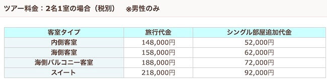 婚活クルーズ料金